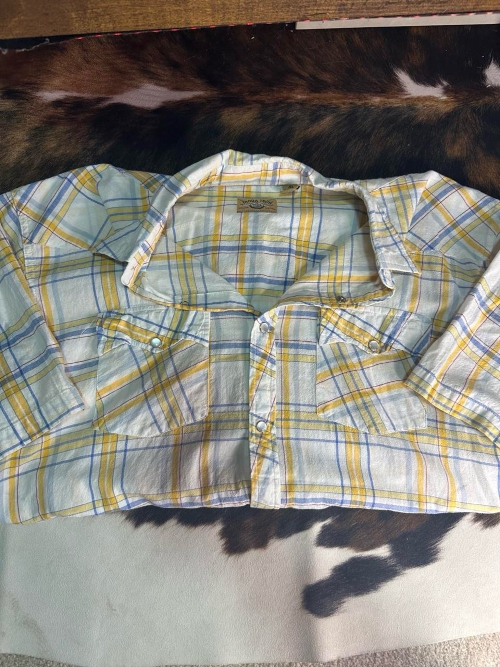 Men’s Yellow & Blue Plaid Pearl Button-Down Shirt